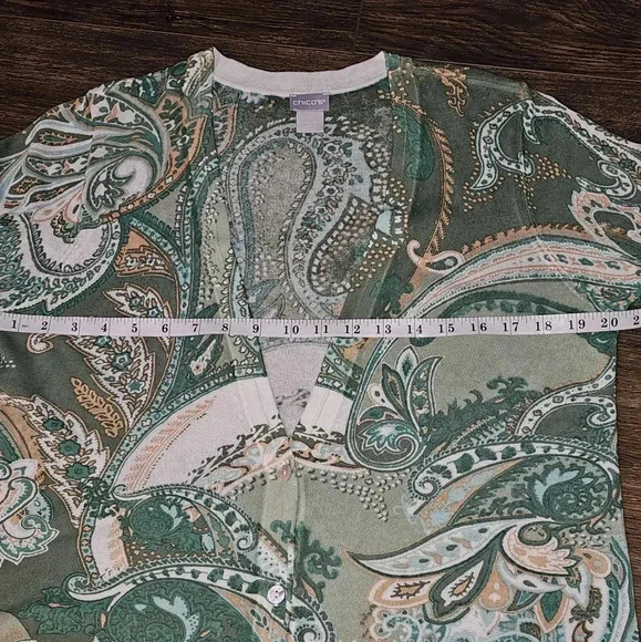 Chicos The Everyday Cardigan Paisley Button Down Long Sleeve SZ 1(M) - Picture 8 of 11